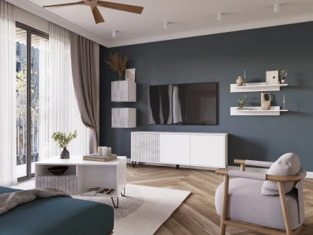 Модульная гостиная Ливерпуль, белый/бетон светлый 